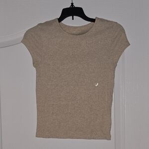 American Eagle Outfitters Tan Fitted Cap Sleeve Tee